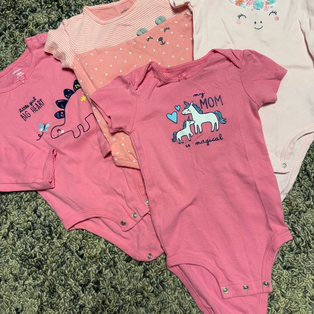 4 Carter's Pink Bodysuits (1 LS, 3 SS)